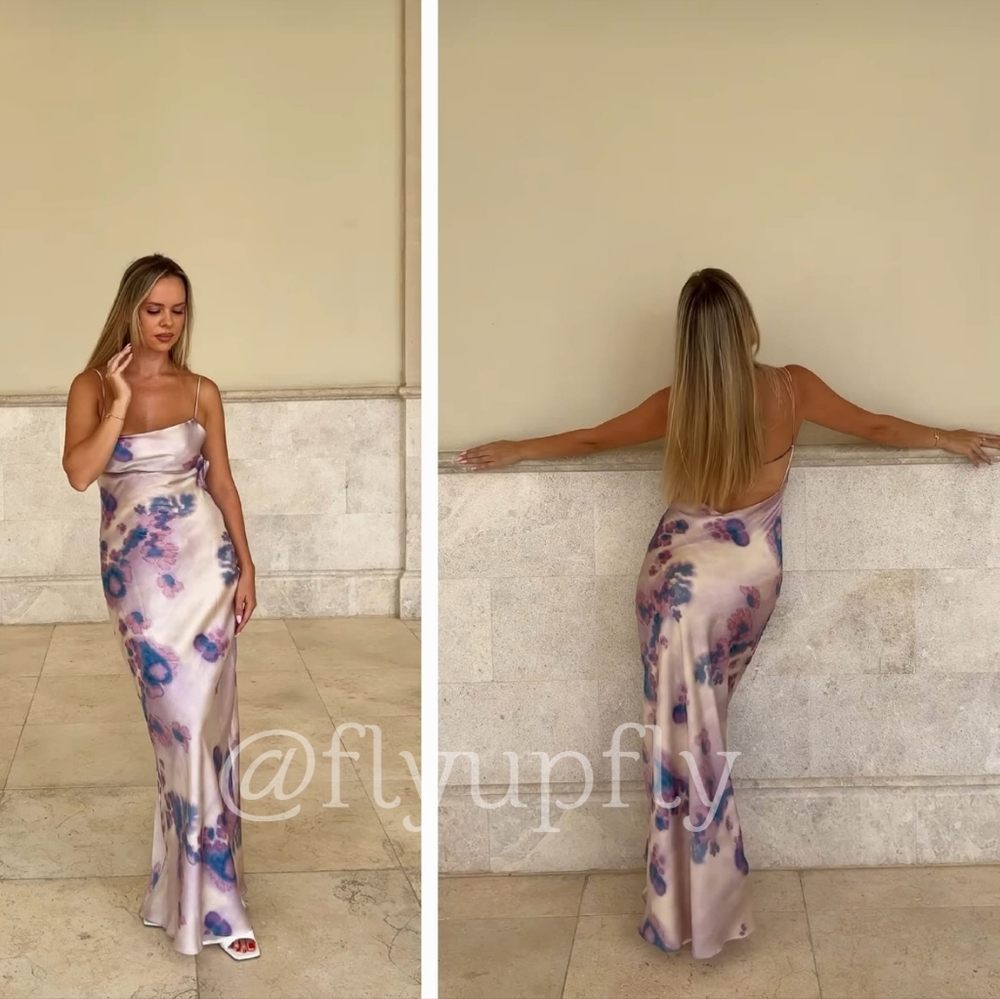 ZARA NEW LONG SATIN DRESS WITH OPEN BACK - Picture 7 of 14